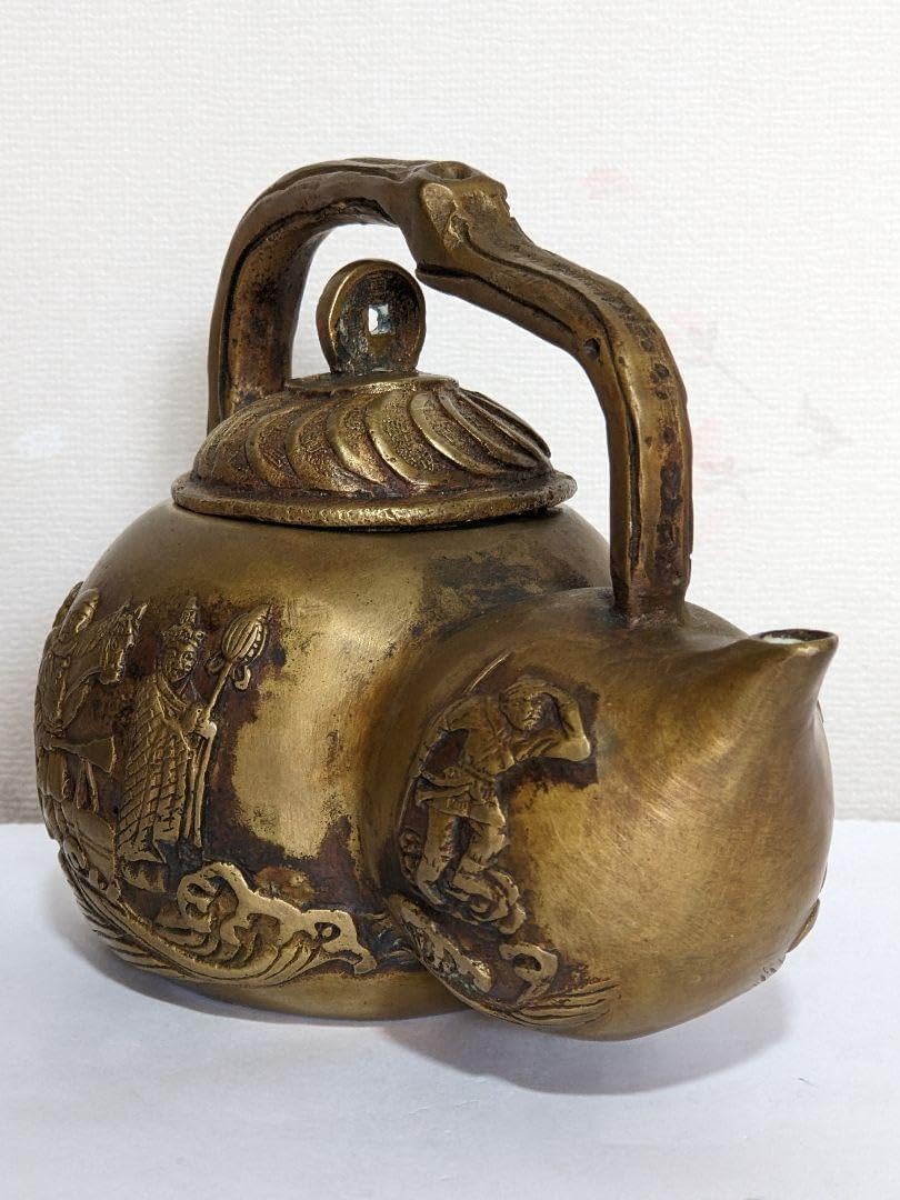 中国古玩古美術 西遊記絵巻 銅製 瓢型 注 アンティーク 骨董